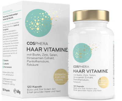 Cosphera Hair Vitamins - Highly dosed with biotin, selenium, zinc, folic acid,