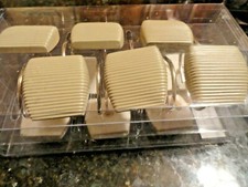 NIB 12 piece taupe gray Lines Square GEO SHOWER CURTAIN HOOKS ribbed look