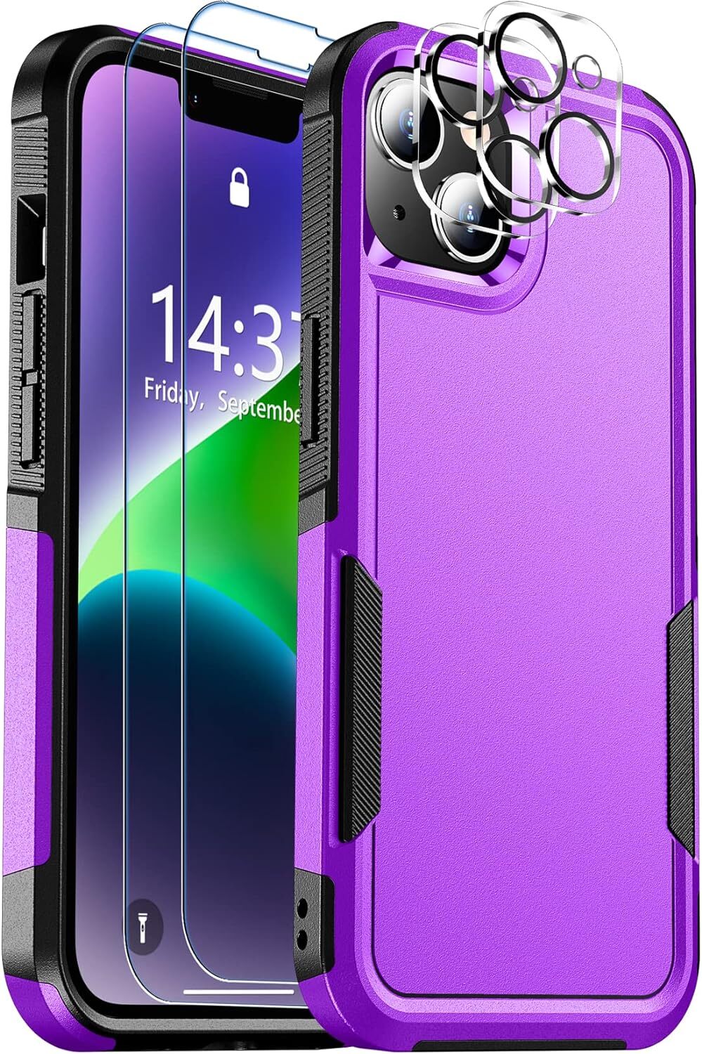 for iPhone 14 Case, [15 FT Military Grade Drop Protection][Non-Slip] [2+Tempered