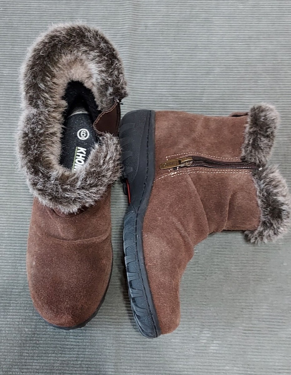 Khombu - ladies Lisa brown side zip boots - leather upper faux fur