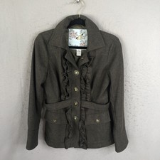 Anthropologie Tabitha Jacket Womens 6 Grey Wool Blend Ruffles Feminine Coat