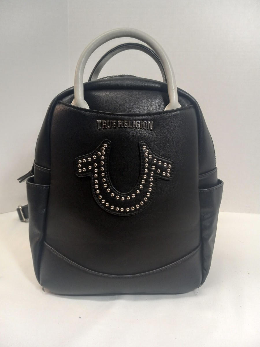 True Religion Backpack Purse Black W/tan Zip Close Pockets  display picture 1