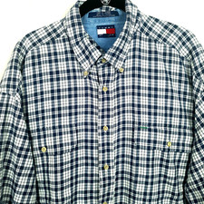 Tommy Hilfiger Button-Down Shirt Men's Size XL Long Sleeve Logo Plaid Vintage