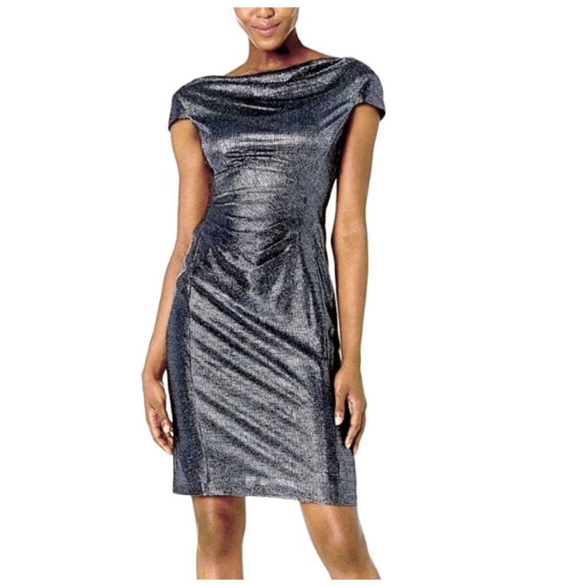 knee length dresses for ladies T-Tahari Metallic Mock Neck Dress