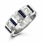 4Ct Princess Lab Created Sapphire Men Wedding Band Ring 14K White Gold Finish