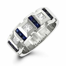 4Ct Princess Lab Created Sapphire Men Wedding Band Ring 14K White Gold Finish