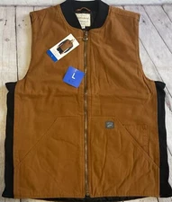Weatherproof Vintage Mens Large Canvas Utility Workwear Vest Brown NEW Full Zip