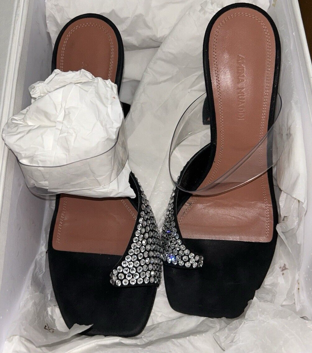 美品✨ AMINA MUADDI クリスタル PVC ミュール 37 ブラック 美品✨ AMINA MUADDI クリスタル PVC ミュール 37 ブラック