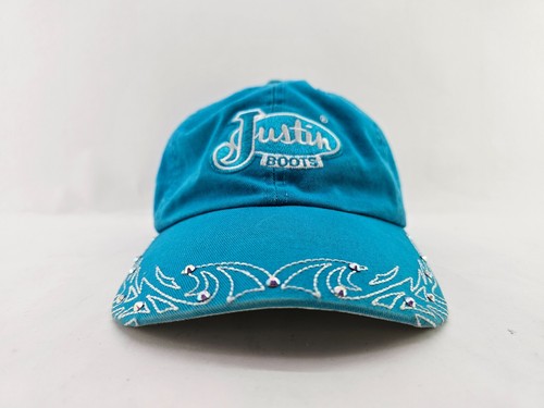 Justin Boots Women's Blue/Pink Rhinestones Baseball Cap Western Wear Hat Strap - Picture 2 of 7