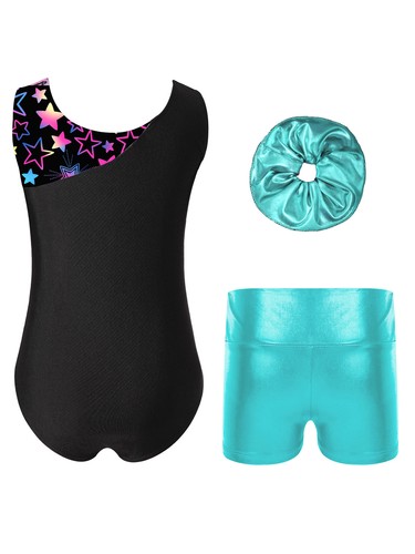 Girls Set Stretchy Clothes Sparkly Outfit Sport Leotards Metallic Bodysuit Kids - Picture 22 of 53