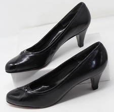 Vintage Selby Black Leather 2.5" Heels Pumps Shoes Womens 8 2A/4A Made in USA