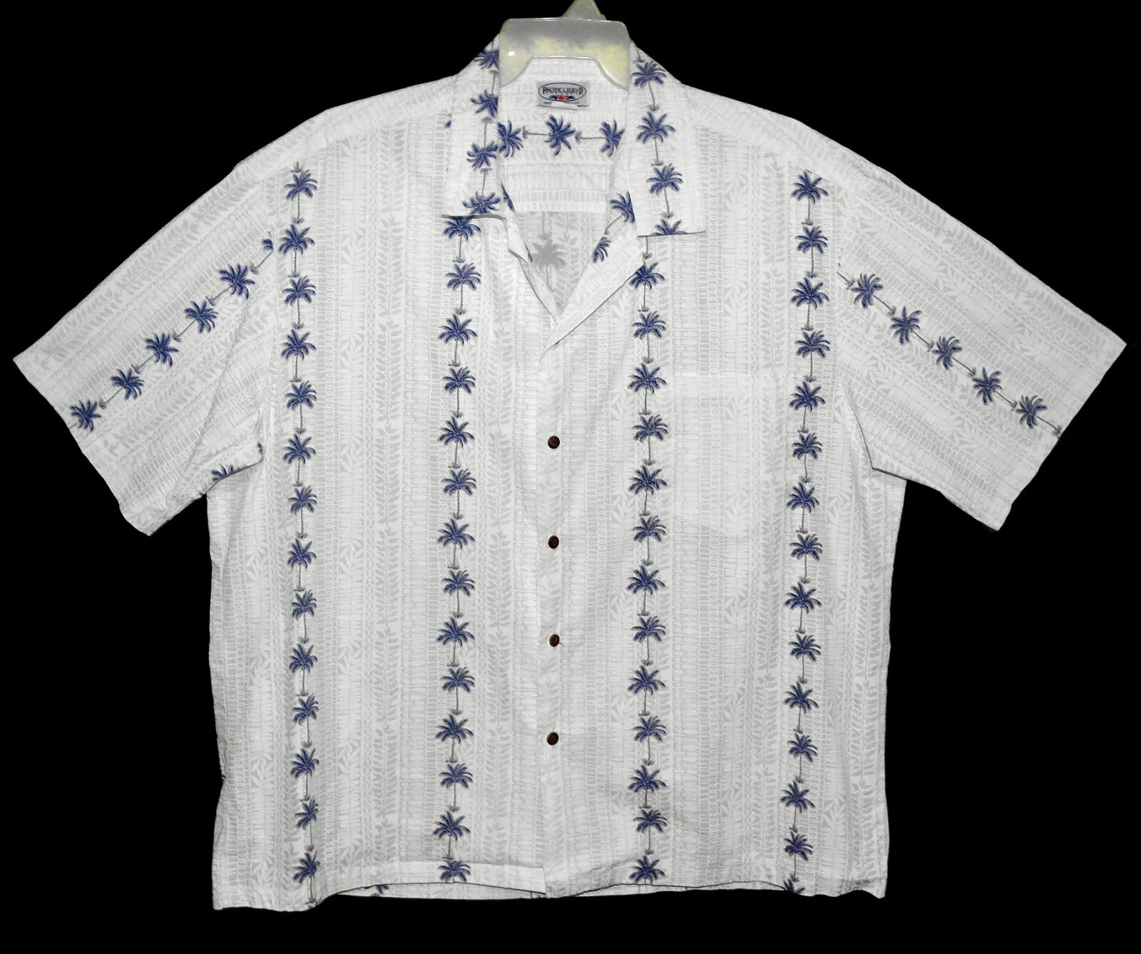 Sz 3XL Pacific Legend Hawaiian Aloha Shirt White Multi Tropical Palms Cotton