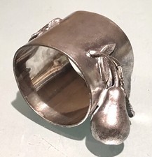 Vintage Antique Silver Plated Pears Flower Napkin Ring Holder Old Decor Flatware