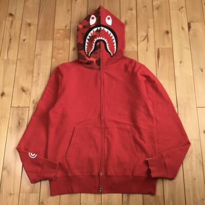 BAPE Red camo shark full zip hoodie A Bathing Ape Size L | eBay