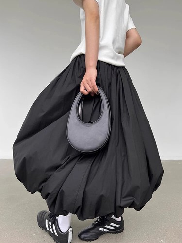 Long Skirt Women Elegant Elastic Waist A-line Loose Balloon Maxi Skirt Casual - Picture 2 of 18
