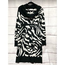 Calvin Klein Black &White Animal Zebra Knit Sweater Dress Cowl Neck size M