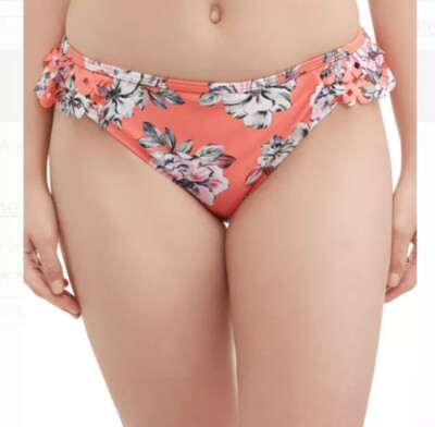 Time and Tru Women's Beach Blooms Scoop Swimsuit Bottom Melon Juice M (8-10)New