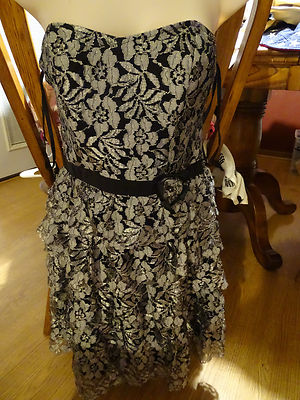 american rag black lace dress AMERICAN RAG DRESS STRAPLESS BLACK/SILVER LACE LAYERS MISSES SIZE M NWT  PROM