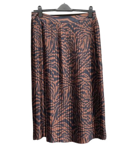 F&F Size 16 Pleated Midi Skirt Animal Print Occasion Casual Black Brown Elastic - Imagen 1 de 4