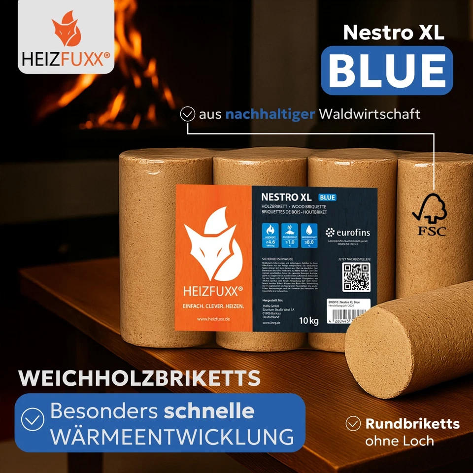 HEIZFUXX® Nestro XL Rundholzbrikett DIN+ Made in Germany | 96x10kg 960kg Palette - Bild 3 von 4