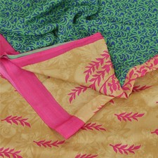 Sanskriti Vintage Cream Sarees Moss Crepe Printed Sari Decor 5 Yard Craft Fabric