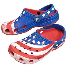 Crocs Classic Clog Sandal Summer USA Patriotic Red White Blue US Womens 6 Mens 4