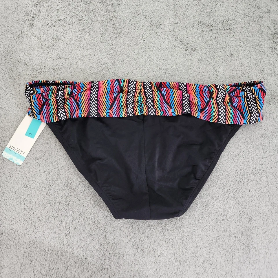 NEW Sunsets Unforgettable Bikini Bottoms Size 16 Multi Playa Stripe Hipster - Image 2 of 4