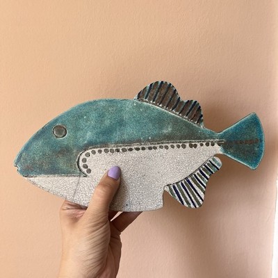 Raku gebrannte Keramik Made in England Wandbehang Fisch Deko Kunst Ornament