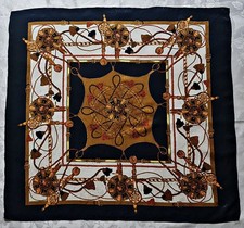 SCARF ITALY VINTAGE AUTHENTIC EQUESTRIAN ART HARNESSES BLUE SILK 32'' SQUARE