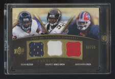 2008 UD MARSHAWN LYNCH-DEVIN HESTER-JONES DREW GOLD TRIPLE GAME WORN JERSEY /25