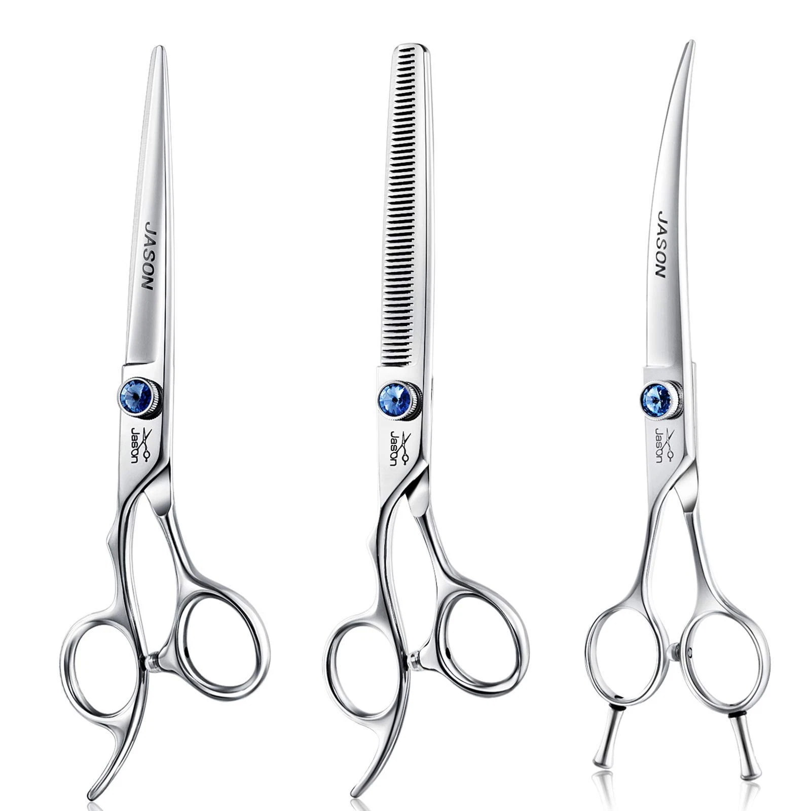 JASON Left Handed 7 Dog Grooming Scissors Set, 3 in 1 Ergonomic Blending, Cur...