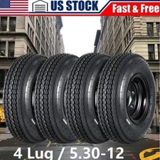 4 Pack 5.30-12 5.30x12 530-12 Trailer Tires W12 Rims 4 Lug On 4 Black Wheel
