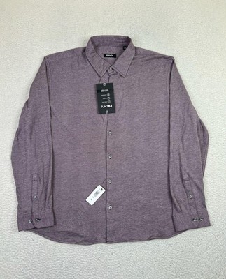DKNY Shirt Mens XL Red 100% Cotton Stretch Long Sleeve Button Up Casual