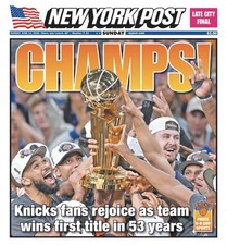¡CAMPEONES! ~NY KNICKS GANAR TÍTULO ~ JALEN BRUNSON MVP ~ 14/06/26 periódico postal de Nueva York