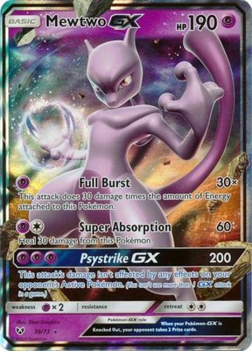 Moderately Played, English Pokemon Holo Mewtwo GX - 39/73 - Ultra Rare SM - Shin