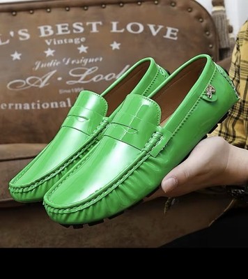 Men Casual Shoes Pu Leather Glossy Loafers Footwear Driving Green St Patrick's
