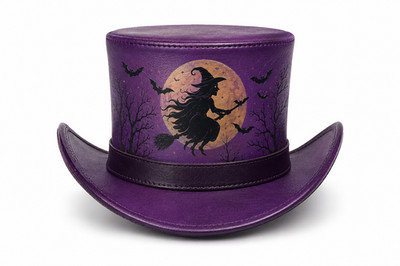 Lila Hexe Zylinder Hut Halloween Kostüm Mond Fledermaus Gothic Party Cosplay Hut