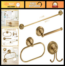Antique Brass Gold Bathroom Accessories Set - Towel Rack, Ring, Toilet Paper Hol