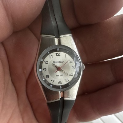 Armitron Quartz Analog Water-Resistant Silver Dial Black Rubber Band Watch