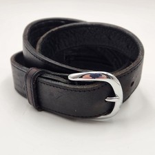 Mens Black Leather Money Belt Travel Security Hidden Zipper Pocket Silver Buckle
