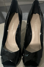 Via Spiga Black Patent Leather Peep Toe Stiletto Heels Women's Size 7M