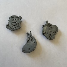 Lot de 3 pin's vintage 1994 The Flintstones : Fred, Pebbles, Dino Pewter HBP !
