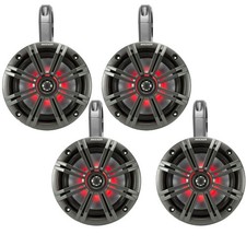 Kicker 6.5" 195W LED Speaker 2 Pair w/Charcoal Grille, Speaker Enclosure-Black
