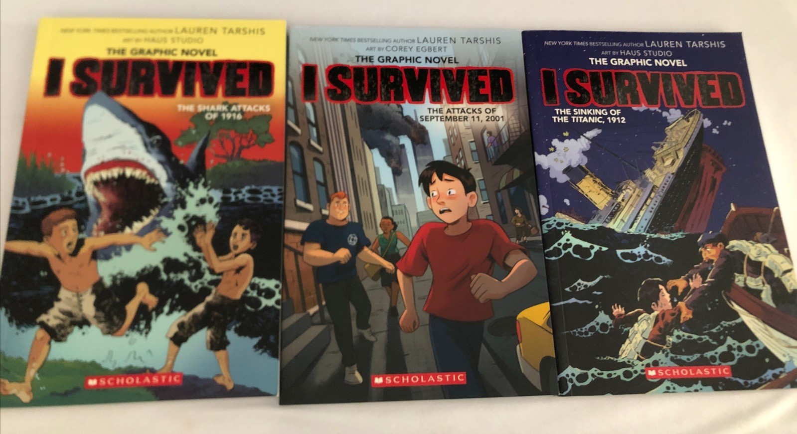 “I Survived…” Lauren Tarshis Graphic Novel Book Lot Of 3 -Titanic/Shark/9-11