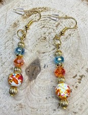 NEW Multicolor Round Bead Blue, Orange Faceted Glass Bead Earrings