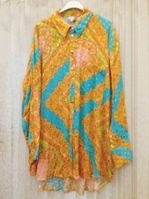 BNWT RIVER ISLAND pastel Turquoise Silky Pattern Button Through Shirt Blouse - L