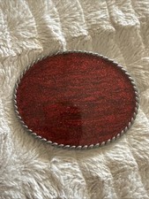 Vintage Oval Belt Buckle Pure Pewter with Red Glitter Made in USA