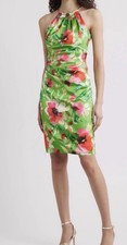 Eliza J Women's Chain-Trim-Neck Sleeveless Sheath Dress Green Multi Size 14