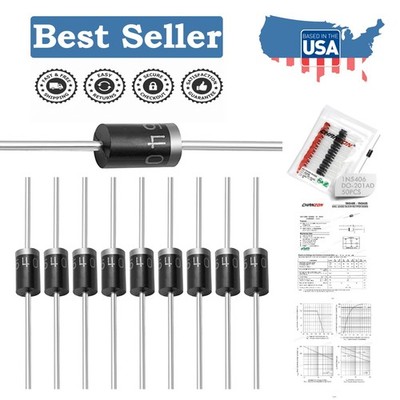 Pack of 50 Rectifier Diodes IN5406 3A 600V DO-201AD - Reliable Electronics