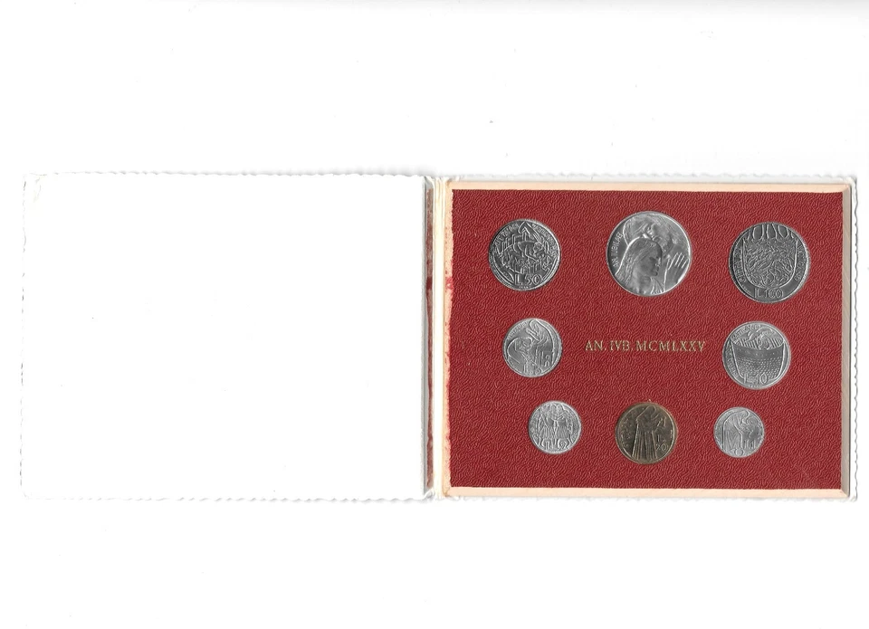 CIUDAD DEL VATICANO 1-2-5-10-20-50-100-500 LIRAS 1975 8 Monedas (L.500-Plata) Pablo VI. B1 Foto 2 de 4